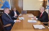 Prime Minister Benjamin Netanyahu (right) meets in his office with Education Minister Yoav Kisch (left) and National Security Minister Itamar Ben Gvir on April 26, 2026, to discuss the phenomenon of teen murders. (GPO)