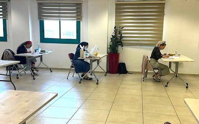 Female candidates take a rabbinical test administered by the Chief Rabbinate at the Religious Services Ministry in Jerusalem on April 27, 2026. (Chief Rabbinate)