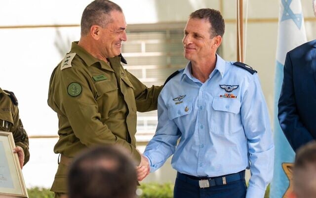 Incoming Israeli Air Force chief Maj. Gen. Omer Tischler (right) and IDF Chief of Staff Lt. Gen. Eyal Zamir at the IDF HQ in Tel Aviv, April 30, 2026. (Israel Defense Forces) Incoming Israeli Air Force chief Maj. Gen. Omer Tischler (right) and IDF Chief of Staff Lt. Gen. Eyal Zamir at the IDF HQ in Tel Aviv, April 30, 2026. (Israel Defense Forces)