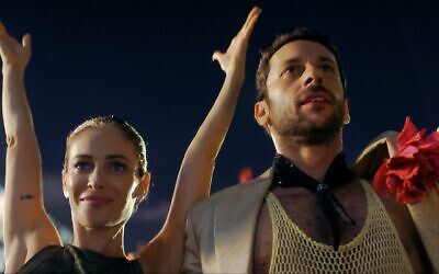 An Israeli artist couple (Efrat Dor and Ariel Bronz) sell their souls to the ruling elite in the provocative film 'Yes!' from director Nadav Lapid. (Courtesy of Kino Lorber via JTA)