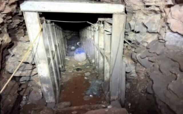 A Hezbollah tunnel located by Israeli forces in the Ras al-Bayada headland south of Tyre, in southern Lebanon, in a handout photo published on April 30, 2026. (Israel Defense Forces)