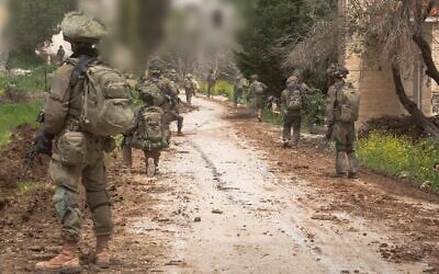 IDF troops of the Bislamach Brigade operate in southern Lebanon, in a handout photo issued on April 28, 2026. (Israel Defense Forces)