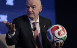 FIFA President Gianni Infantino speaking during the 2026 Semafor World Economy conference in Washington, DC, on April 15, 2026. (Kent Nishimura/AFP)