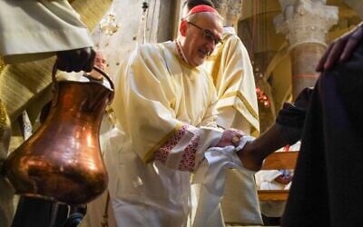 Cardinal Pierbattista Pizzaballa, the Latin Patriarch of Jerusalem, holds a prayer service to mark Holy Thursday at the Church of the Holy Sepulchre in Jerusalem, April 2, 2026. (Latin Patriarchate of Jerusalem)