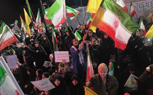 Government supporters chanting slogans ahead of the funeral procession for Maj. Gen. Majid Khademi, head of intelligence for Iran's Revolutionary Guard, in Tehran, Iran, April 8, 2026. (Francisco Seco/AP) Government supporters chanting slogans ahead of the funeral procession for Maj. Gen. Majid Khademi, head of intelligence for Iran's Revolutionary Guard, in Tehran, Iran, April 8, 2026. (Francisco Seco/AP)