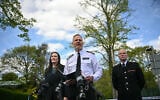 London's Metropolitan Police deputy commissioner Matt Jukes (C), deputy assistant commissioner Vicki Evans (L), make a statement to the media, near the Kenton United Synagogue in Harrow, north-west London, on April 19, 2026. (Justin Tallis/AFP)