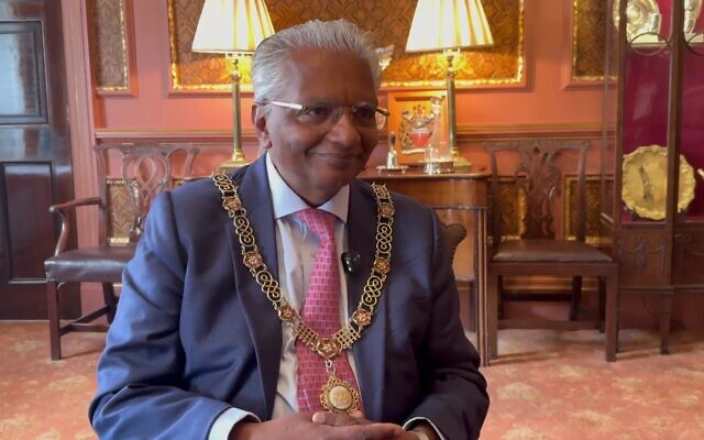 Bharat Pankhania, then-mayor of Bath, England, sits for an interview, in a video posted July 4, 2025. (Screenshot via Professor Bharat Pankhania on YouTube) Bharat Pankhania, then-mayor of Bath, England, sits for an interview, in a video posted July 4, 2025. (Screenshot via Professor Bharat Pankhania on YouTube)