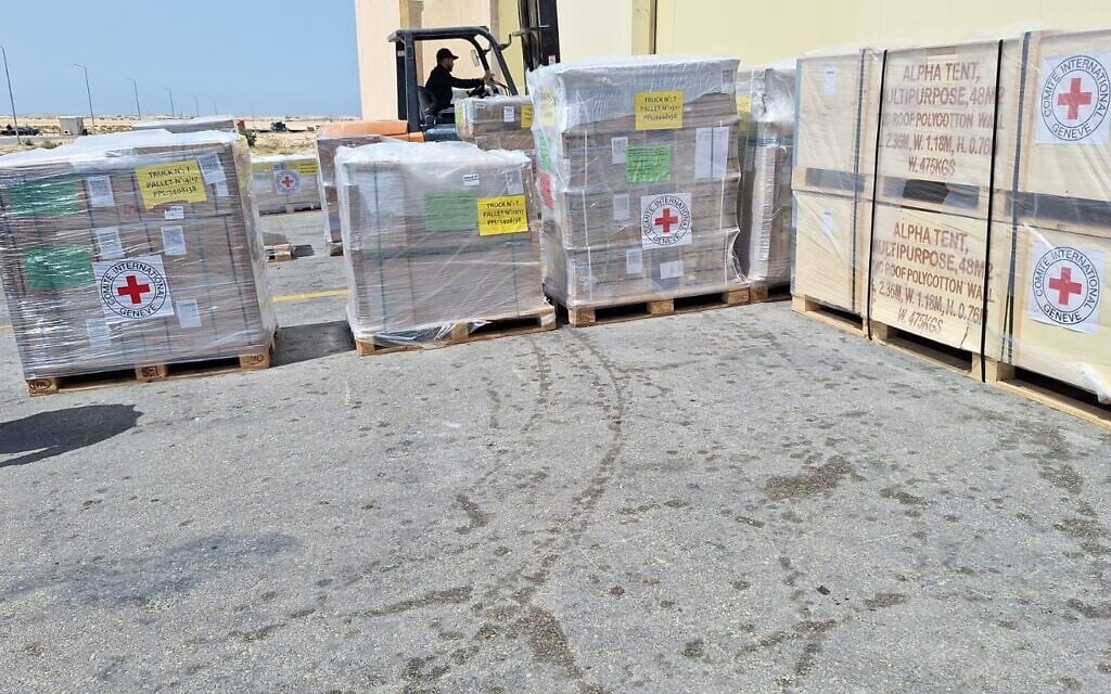 Medical equipment set to enter the Gaza Strip as part of a project to expand a Red Cross field hospital, in an image released on May 1, 2026. (COGAT Spokesperson)