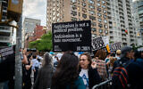 Protesters against anti-Zionism, in New York City, May 5, 2026. (Luke Tress/Times of Israel)