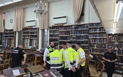ZAKA responders at the scene where a man was stabbed to death at a kollel study hall in Bnei Brak, May 20, 2026. (ZAKA)