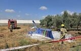 The scene of a light plane crash near Tel Adashim in northern Israel, May 24, 2026. (Israel Fire and Rescue Services)