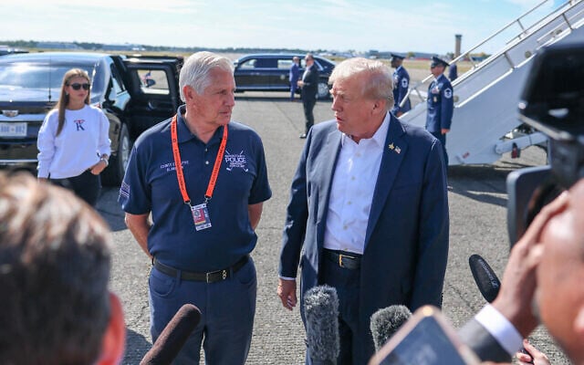 Nassau County Executive and Republican New York gubernatorial candidate Bruce Blakeman, left, speaks with US President Donald Trump on an airstrip in Farmingdale, New York, on September 26, 2025. (Anna Moneymaker/Getty Images/AFP) Nassau County Executive and Republican New York gubernatorial candidate Bruce Blakeman, left, speaks with US President Donald Trump on an airstrip in Farmingdale, New York, on September 26, 2025. (Anna Moneymaker/Getty Images/AFP)