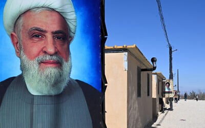 A poster of Hezbollah chief Naim Qassem outside shelters at the Imam Ali Housing Compoundm near the city of Hermel in Lebanon's northeastern Bekaa valley on February 4, 2026. (Joseph EID / AFP) A poster of Hezbollah chief Naim Qassem outside shelters at the Imam Ali Housing Compoundm near the city of Hermel in Lebanon's northeastern Bekaa valley on February 4, 2026. (Joseph EID / AFP)