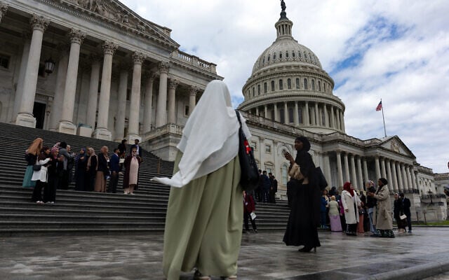 Members of the US Council of Muslim Organizations gather to pose for a group photo on the steps of the House of Representatives at the US Capitol as the group holds its 11th National Muslim Advocacy Day in Washington, DC, on April 20, 2026. (Kent Nishimura/AFP) Members of the US Council of Muslim Organizations gather to pose for a group photo on the steps of the House of Representatives at the US Capitol as the group holds its 11th National Muslim Advocacy Day in Washington, DC, on April 20, 2026. (Kent Nishimura/AFP)
