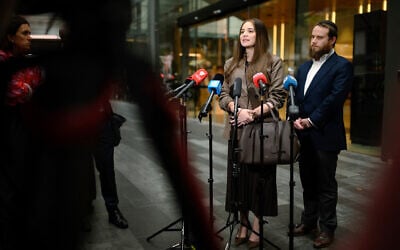Sheina Gutnick, whose father was killed in an antisemitic terror shooting at Bondi Beach, speaks to the media after the first hearing block of the Royal Commission on Antisemitism and Social Cohesion in Sydney on May 4, 2026. (GEORGE CHAN / AFP)
