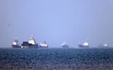 In this picture obtained from Iran's ISNA news agency on May 4, 2026, vessels are pictured anchored in the Strait of Hormuz off Bandar Abbas in southern Iran. (Amirhossein Khorgooei/ISNA/AFP)