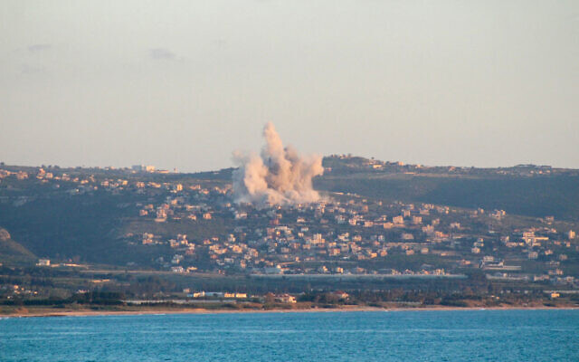 This photograph taken from the southern Lebanese area of Tyre shows smoke as it rises from the site of an Israeli airstrike that targeted the village Majdelzoun on May 6, 2026. (Kawnat HAJU / AFP)