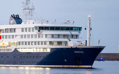 The Dutch flagged hantavirus-stricken cruise ship MV Hondius arrives to the industrial port of Granadilla de Abona on the island of Tenerife in Spain's Canary Islands, on May 10, 2026. (JORGE GUERRERO / AFP)