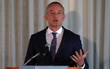 The high representative for Gaza under US President Donald Trump's Board of Peace, Nickolay Mladenov addresses a press briefing in Jerusalem on May 13, 2026. (Photo by Ahmad GHARABLI / AFP)