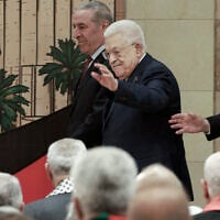 Palestinian Authority President Mahmoud Abbas arrives for the eighth Fatah conference in the West Bank city of Ramallah on May 14, 2026. (Jaafar ASHTIYEH / AFP)