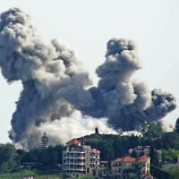 Smoke rises from the site of an Israeli airstrike in the southern Lebanese village of Choukine on May 17, 2026. (Abbas FAKIH / AFP)