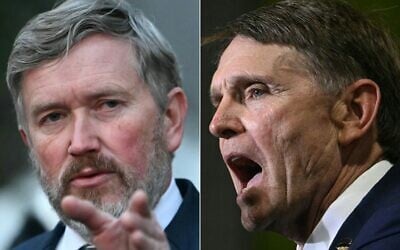 This combination of pictures created on May 19, 2026 shows US Representatives Thomas Massie (L) and former US Navy SEALs officer Ed Gallrein. (Andrew Caballero-Reynolds and Jim Watson/AFP)
