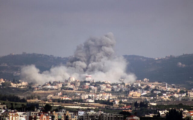 Smoke rises from the site of Israeli airstrikes that targeted the village of Rmadiyeh in the Tyre district of southern Lebanon on May 26, 2026. (Kawnat HAJU / AFP)