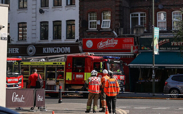 Emergency services work at the site of a fire that broke out at a supermarket in the Golders Green neighbourhood in north London on May 27, 2026. (Toby Shepheard / AFP)