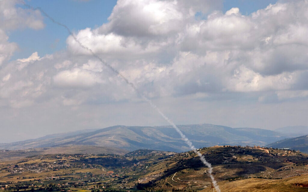 The Iron Dome missile defense system intercepts incoming Hezbollah projectiles over southern Lebanon, as seen from the Upper Galilee in northern Israel on May 29, 2026. (Jalaa Marey/AFP)