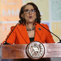 Then-Ibero-American Secretary Rebeca Grynspan speaks in Antigua, Guatemala, November 16, 2018. (AP/Oliver de Ros)
