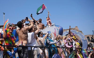 People hoist a Palestinian flag during a Pride parade in Rome, on June 14, 2025. (AP Photo/Alessandra Tarantino) People hoist a Palestinian flag during a Pride parade in Rome, on June 14, 2025. (AP Photo/Alessandra Tarantino)