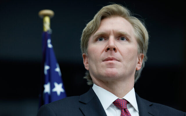 United States Undersecretary of Defense for Policy Elbridge Colby attends a meeting of the Ukraine Defense Contact Group at NATO headquarters in Brussels, February 12, 2026. (AP Photo/Geert Vanden Wijngaert)