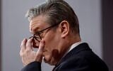 FILE: Britain's Prime Minister Keir Starmer speaks to the media at Downing Street, in London, March 16, 2026. (Brook Mitchell/Pool Photo via AP)