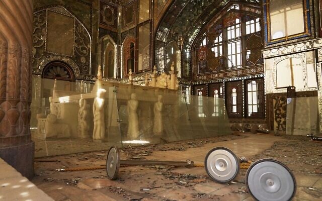 Broken glass lies on the floor in a room damaged, according to Iranian authorities, by a nearby airstrike during US-Israeli strikes in early March at the Golestan Palace, a UNESCO World Heritage site, in Tehran, Iran, April 5, 2026. (Francisco Seco/AP) Broken glass lies on the floor in a room damaged, according to Iranian authorities, by a nearby airstrike during US-Israeli strikes in early March at the Golestan Palace, a UNESCO World Heritage site, in Tehran, Iran, April 5, 2026. (Francisco Seco/AP)