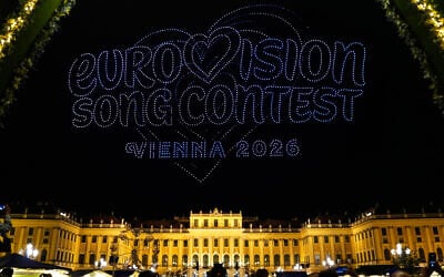 3,000 drones depict the logo sign in preparation for the Eurovision Song Contest in front of castle Schonbrunn in Vienna, Austria, April 27, 2026. (AP/Matthias Schrader) 3,000 drones depict the logo sign in preparation for the Eurovision Song Contest in front of castle Schonbrunn in Vienna, Austria, April 27, 2026. (AP/Matthias Schrader)