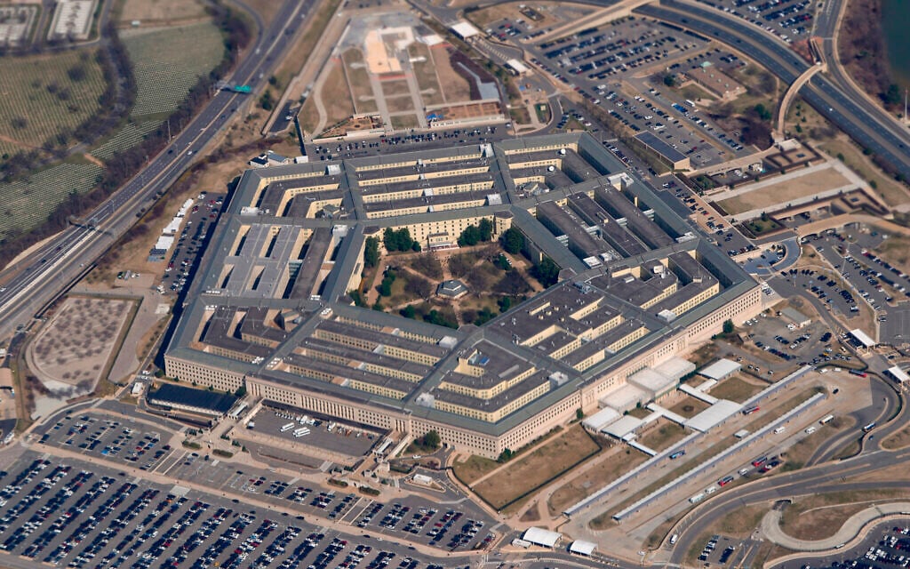 FILE - The Pentagon is seen from Air Force One as it flies over Washington, March 2, 2022. (AP Photo/Patrick Semansky, File)