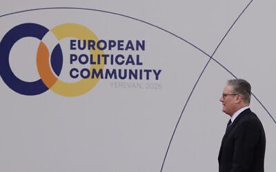 Britain's Prime Minister Keir Starmer arrives for a meeting of the European Political Community in Yerevan, Armenia, May 4, 2026. (AP Photo/Anthony Pizzoferrato)