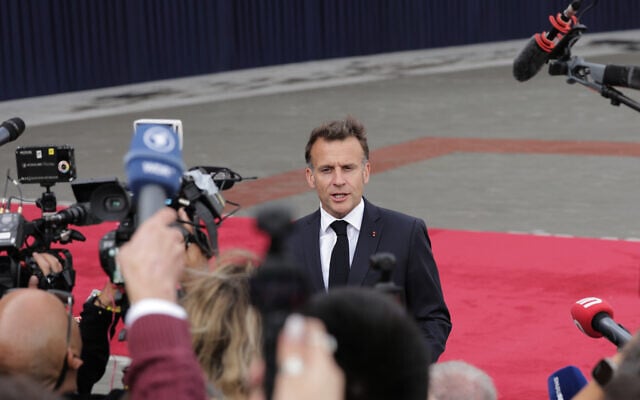 French President Emmanuel Macron speaks with the media as he arrives for a meeting of the European Political Community in Yerevan, Armenia, May 4, 2026. (AP Photo/Anthony Pizzoferrato) French President Emmanuel Macron speaks with the media as he arrives for a meeting of the European Political Community in Yerevan, Armenia, May 4, 2026. (AP Photo/Anthony Pizzoferrato)