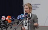 European Union foreign policy chief Kaja Kallas speaks with the media as she arrives for a meeting of the European Political Community in Yerevan, Armenia, May 4, 2026. (AP/ Anthony Pizzoferrato)