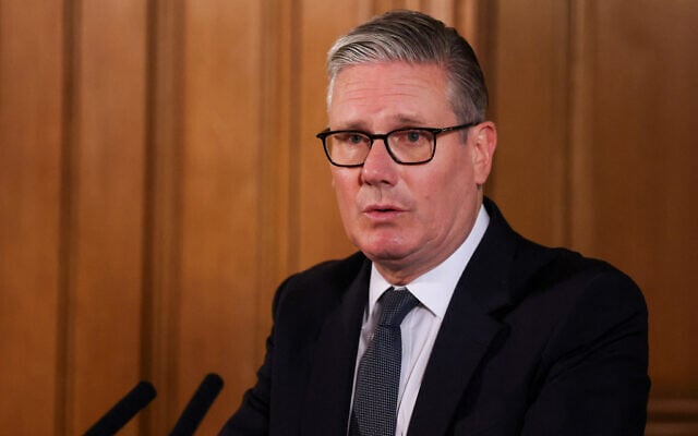 Britain's Prime Minister Keir Starmer speaks during a meeting with leaders from across society to discuss tackling antisemitism, at Downing Street in London, May 5, 2026. (Hannah McKay/Pool Photo via AP) Britain's Prime Minister Keir Starmer speaks during a meeting with leaders from across society to discuss tackling antisemitism, at Downing Street in London, May 5, 2026. (Hannah McKay/Pool Photo via AP)