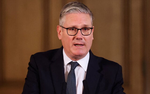 Britain's Prime Minister Keir Starmer speaks during a meeting with leaders from across society to discuss tackling antisemitism, at Downing Street in London, May 5, 2026. (Hannah McKay/Pool Photo via AP)