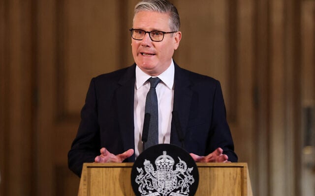 Britain's Prime Minister Keir Starmer speaks, during a meeting with leaders from across society to discuss tackling antisemitism, at Downing Street in London, Tuesday, May 5, 2026. (Hannah McKay/Pool Photo via AP) Britain's Prime Minister Keir Starmer speaks, during a meeting with leaders from across society to discuss tackling antisemitism, at Downing Street in London, Tuesday, May 5, 2026. (Hannah McKay/Pool Photo via AP)