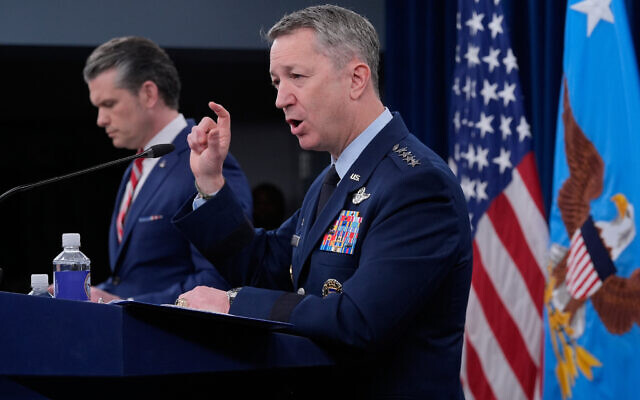 Chairman of the Joint Chiefs of Staff Gen. Dan Caine speaks to members of the media during a press briefing at the Pentagon in Washington, May 5, 2026. (AP/Manuel Balce Ceneta)