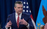 Defense Secretary Pete Hegseth speaks to members of the media during a press briefing at the Pentagon in Washington, May 5, 2026. (AP/Manuel Balce Ceneta)