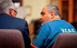 Attorney Ron Bamieh, left, listens to his client Loay Abdelfattah Alnaji in Ventura County Superior Court on November 17, 2023, in Ventura, California. (AP/Damian Dovarganes)