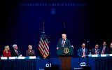 US President Donald Trump addresses the White House Religious Liberty Commission during an event at the Museum of the Bible, September 8, 2025, in Washington. (AP Photo/Evan Vucci, File)