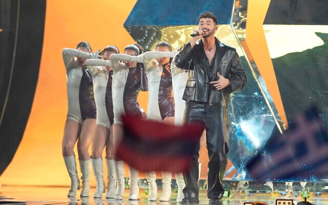 Noam Bettan from Israel performs the song 'Michelle' during the first semifinal of the 70th Eurovision Song Contest in Vienna, Austria, May 12, 2026. (AP/Martin Meissner)