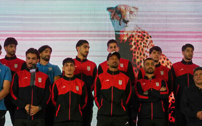 Iran's national soccer team players stand onstage as they are greeted by a crowd during a pro-government gathering before their departure for training and friendly matches in Turkey ahead of the World Cup at Islamic Revolution Square in Tehran, Iran, May 13, 2026. (AP/Vahid Salemi) Iran's national soccer team players stand onstage as they are greeted by a crowd during a pro-government gathering before their departure for training and friendly matches in Turkey ahead of the World Cup at Islamic Revolution Square in Tehran, Iran, May 13, 2026. (AP/Vahid Salemi)