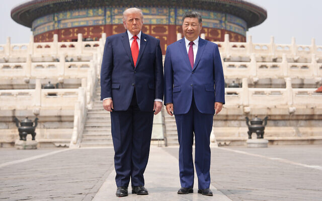 US President Donald Trump, left, stands with Chinese President Xi Jinping at the Temple of Heaven on May 14, 2026, in Beijing. (AP Photo/Mark Schiefelbein) US President Donald Trump, left, stands with Chinese President Xi Jinping at the Temple of Heaven on May 14, 2026, in Beijing. (AP Photo/Mark Schiefelbein)