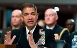 Navy Adm. Charles Cooper II, commander of the US Central Command, testifies at a Senate Armed Services Committee hearing on the FY2027 budget request, on Capitol Hill, Thursday, May 14, 2026, in Washington. (AP Photo/Manuel Balce Ceneta)